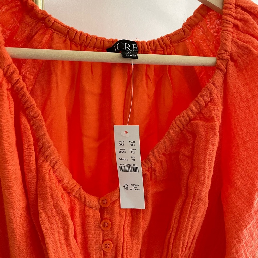 NWT Orange jcrew soft gauze midi dress with sleeves - Picture 3 of 5